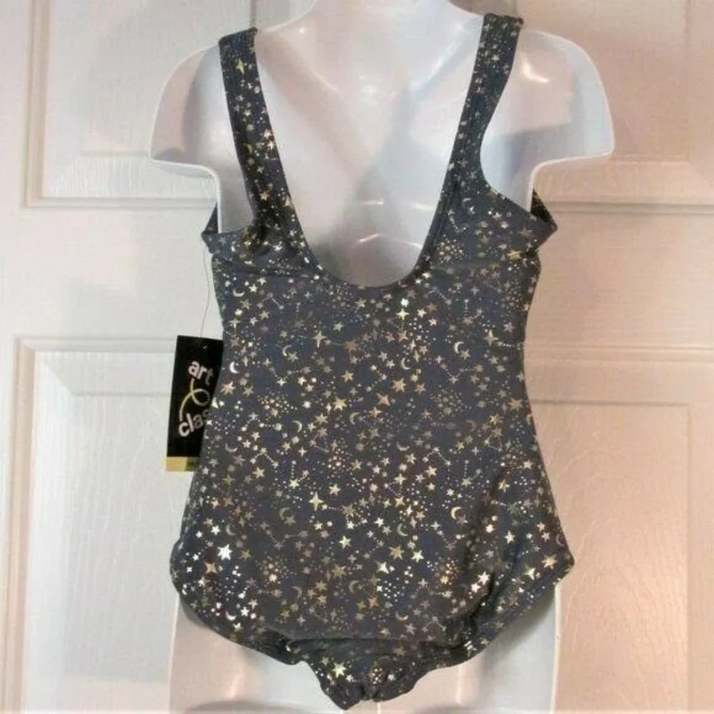 Art Class Girls swim suit Zephyr Blue with gold metallic Moon Stars Bathing